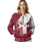 troy trojans skull outline red white varsity jacket best selling