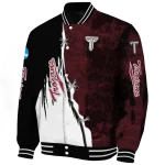 troy trojans torn texture print red black varsity jacket best selling