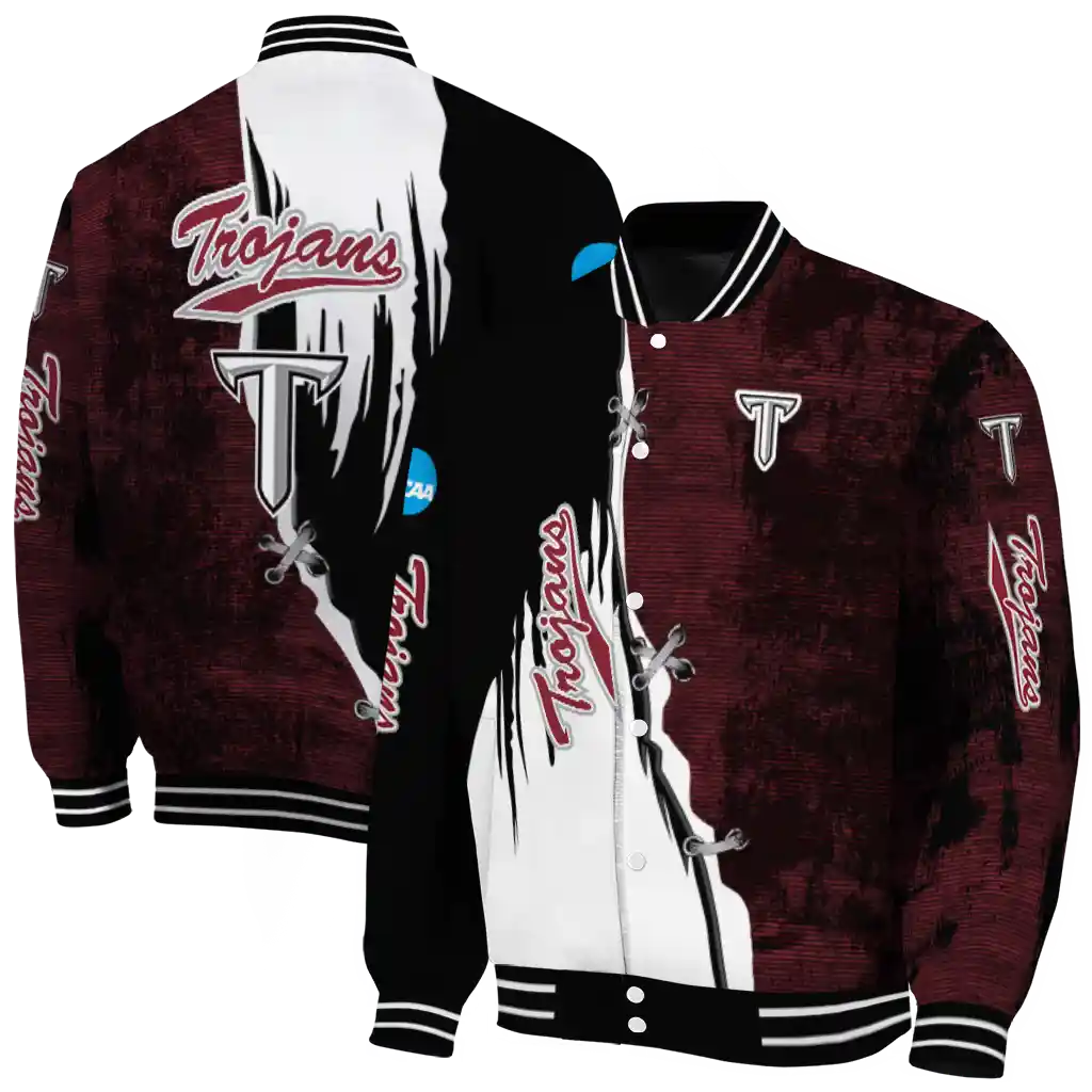 troy trojans torn texture print red black varsity jacket fashion forward troy trojans torn texture print red black varsity jacket fashion forward