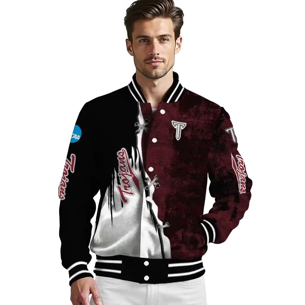troy trojans torn texture print red black varsity jacket high quality troy trojans torn texture print red black varsity jacket high quality