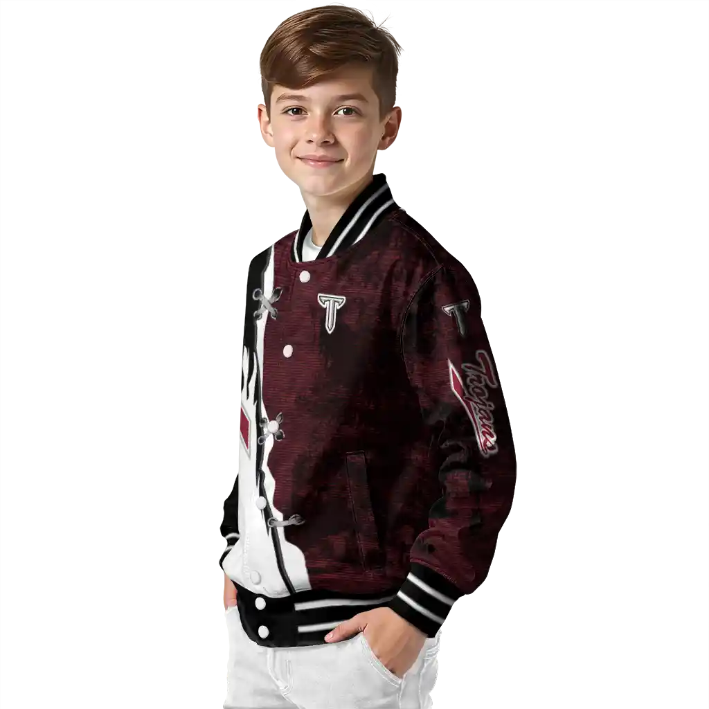 troy trojans torn texture print red black varsity jacket trendy troy trojans torn texture print red black varsity jacket trendy