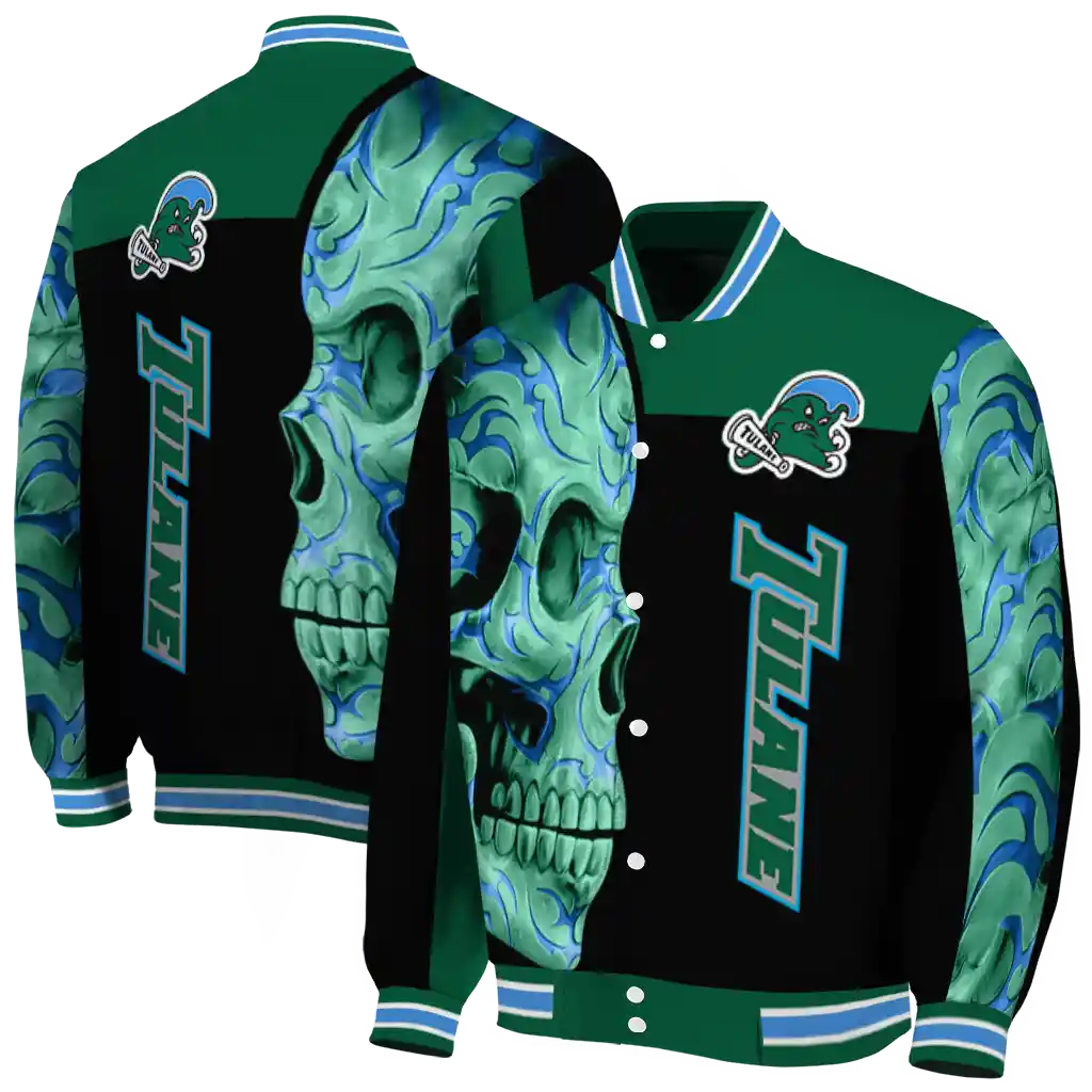 tulane green wave fire skull green black varsity jacket fashion forward tulane green wave fire skull green black varsity jacket fashion forward