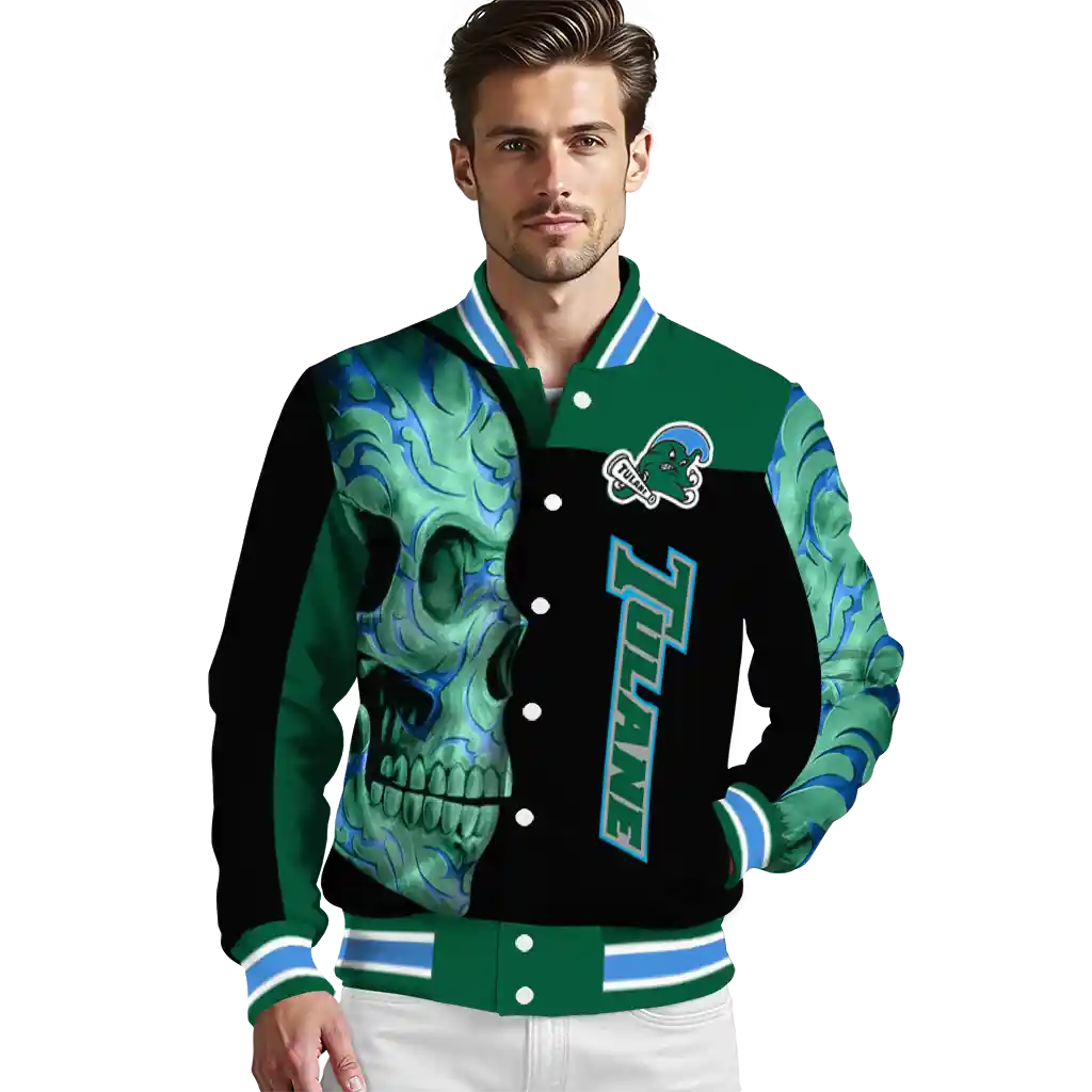 tulane green wave fire skull green black varsity jacket high quality tulane green wave fire skull green black varsity jacket high quality