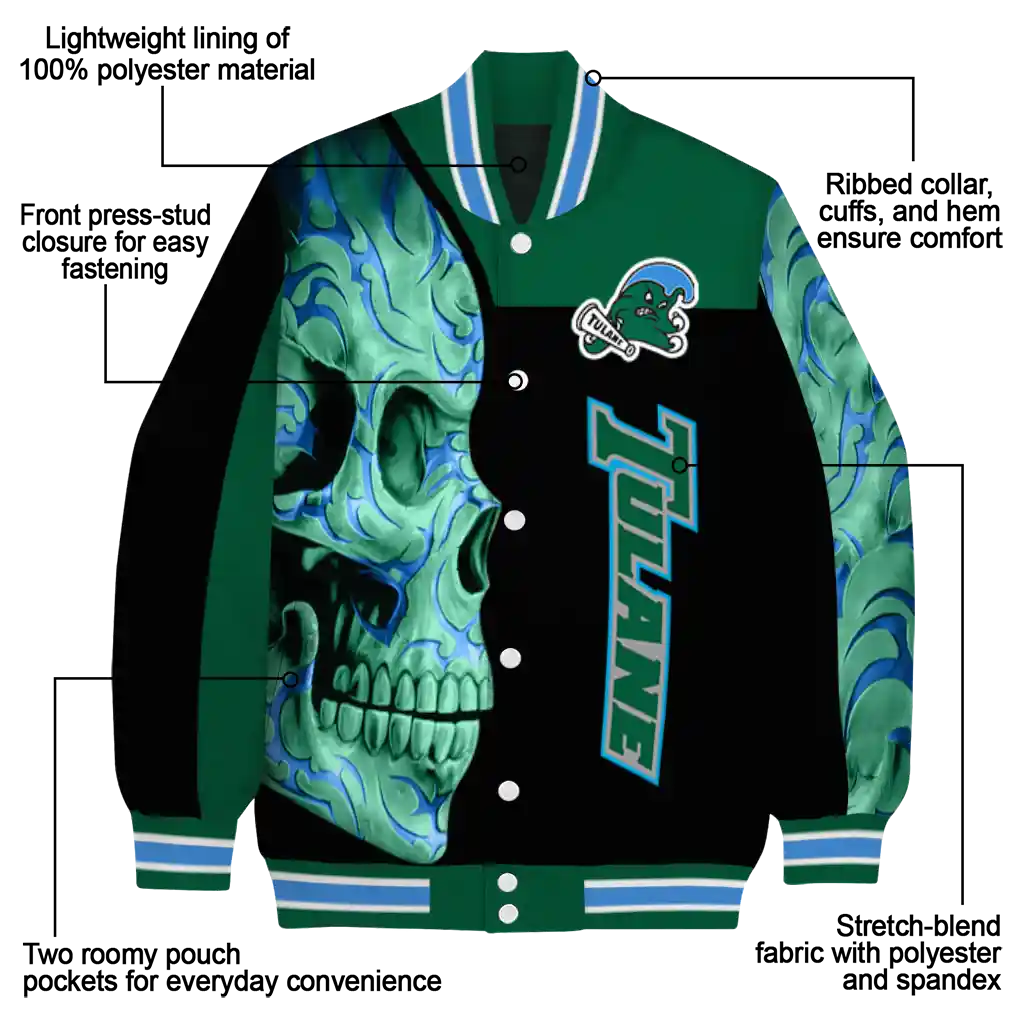 tulane green wave fire skull green black varsity jacket new arrival tulane green wave fire skull green black varsity jacket new arrival