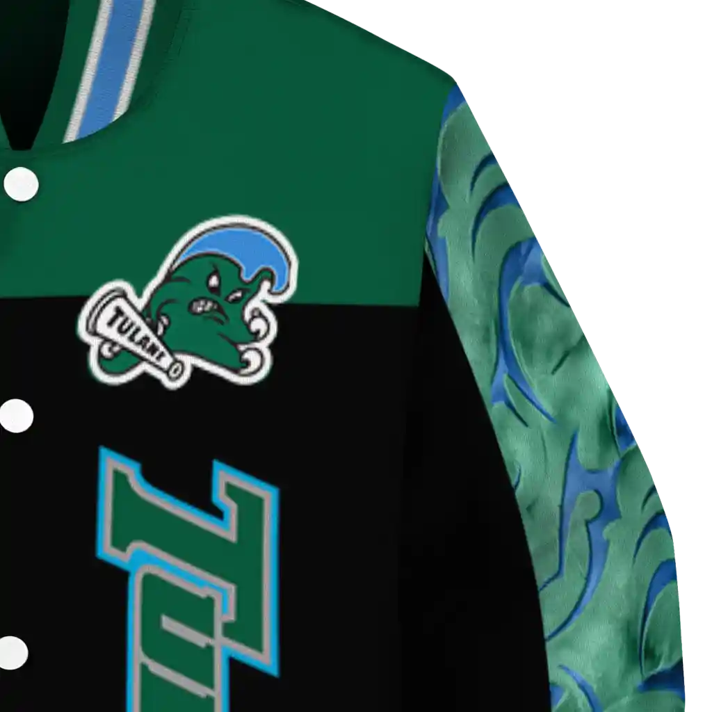 tulane green wave fire skull green black varsity jacket premium grade tulane green wave fire skull green black varsity jacket premium grade