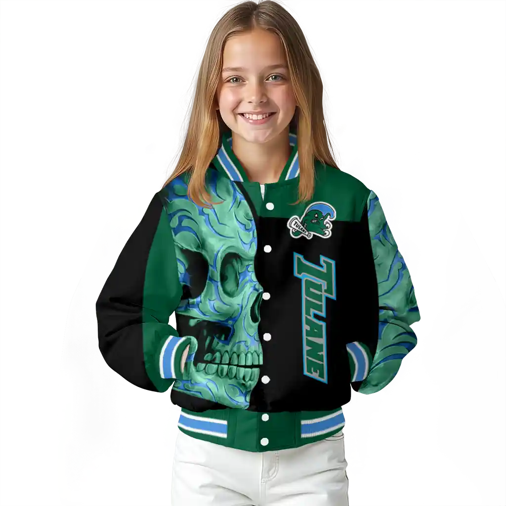tulane green wave fire skull green black varsity jacket top rated tulane green wave fire skull green black varsity jacket top rated