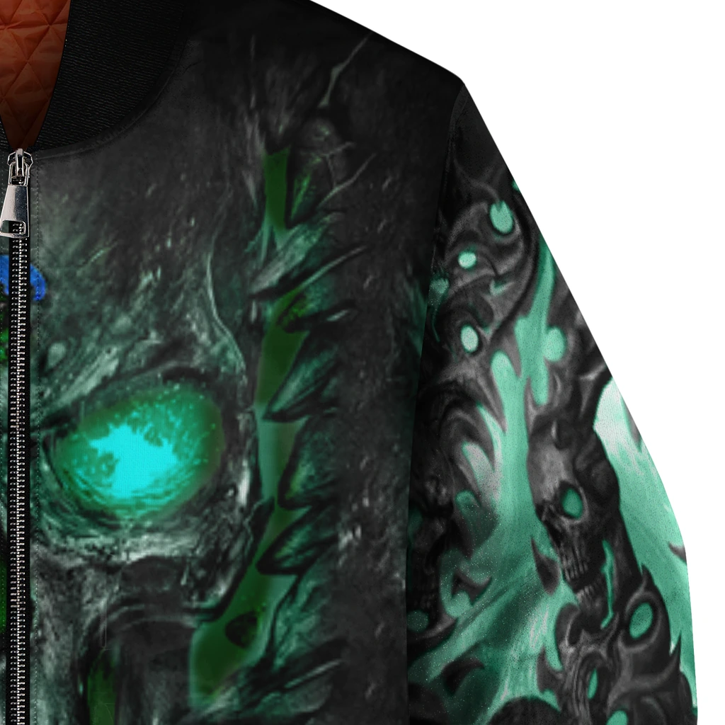 tulane green wave inferno skull green black bomber jacket premium grade tulane green wave inferno skull green black bomber jacket premium grade