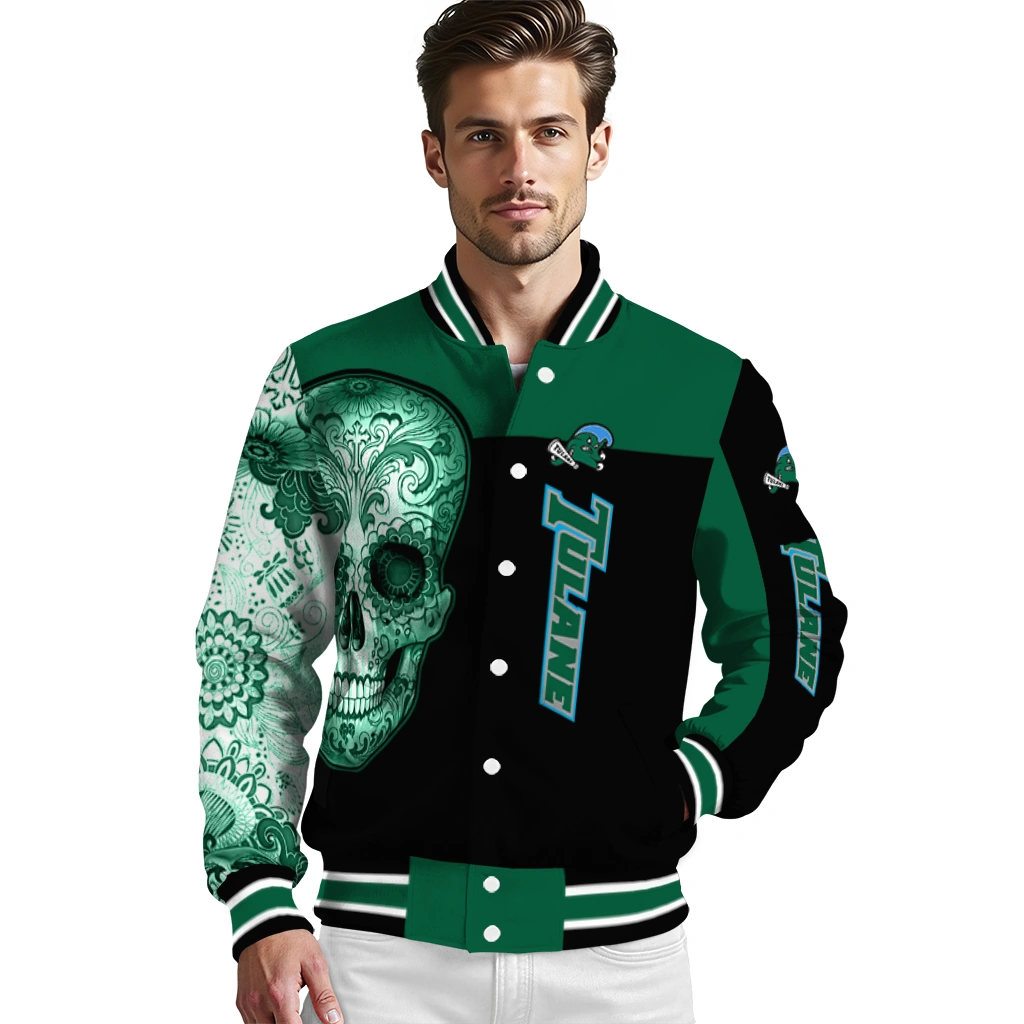 tulane green wave intricate skull green black varsity jacket high quality tulane green wave intricate skull green black varsity jacket high quality