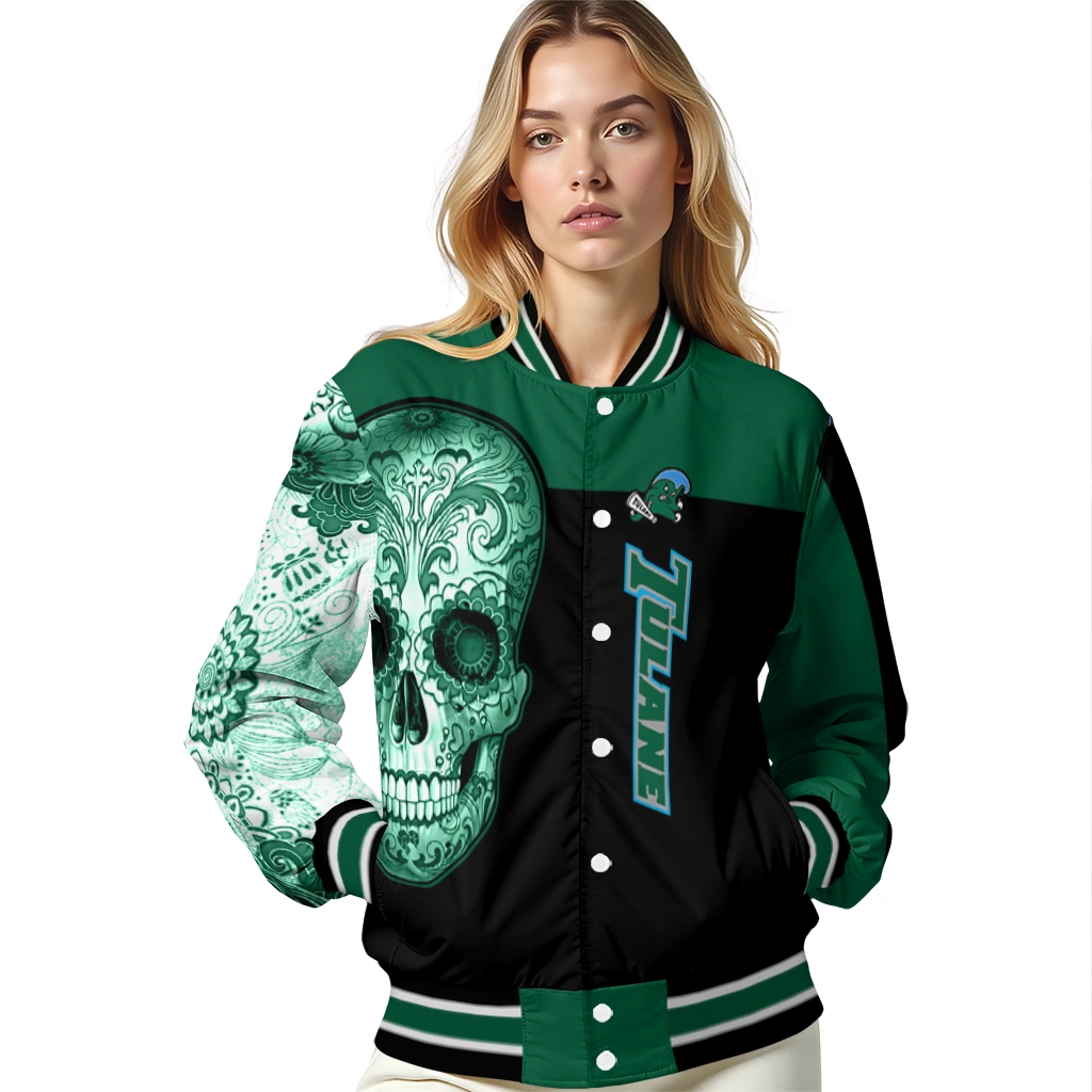 tulane green wave intricate skull green black varsity jacket latest model tulane green wave intricate skull green black varsity jacket latest model