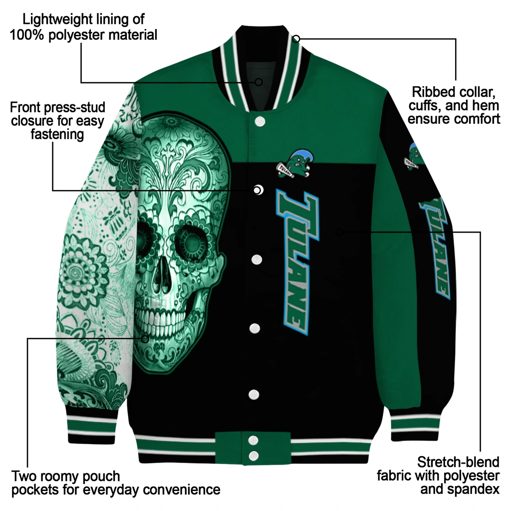 tulane green wave intricate skull green black varsity jacket new arrival tulane green wave intricate skull green black varsity jacket new arrival