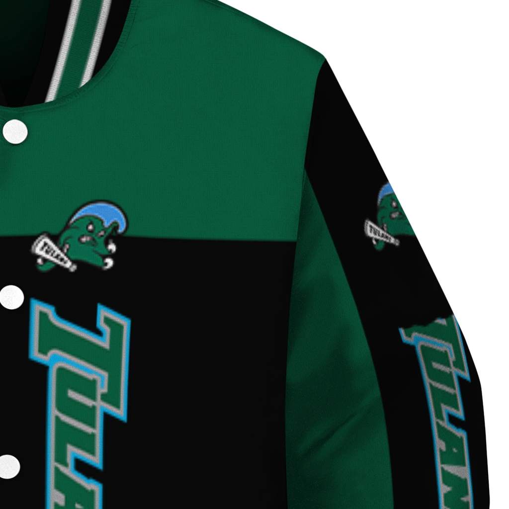 tulane green wave intricate skull green black varsity jacket premium grade tulane green wave intricate skull green black varsity jacket premium grade