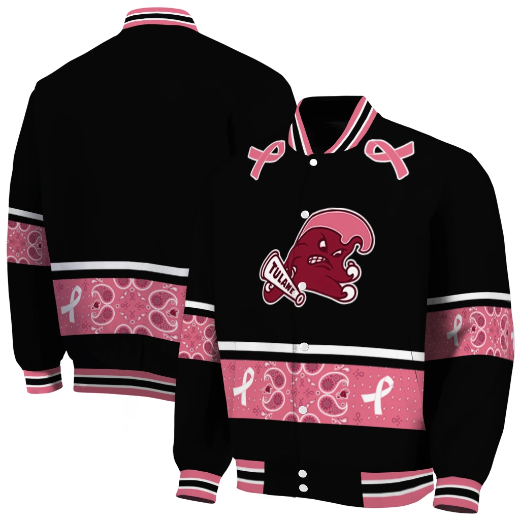 tulane green wave pink ribbon black pink varsity jacket fashion forward tulane green wave pink ribbon black pink varsity jacket fashion forward