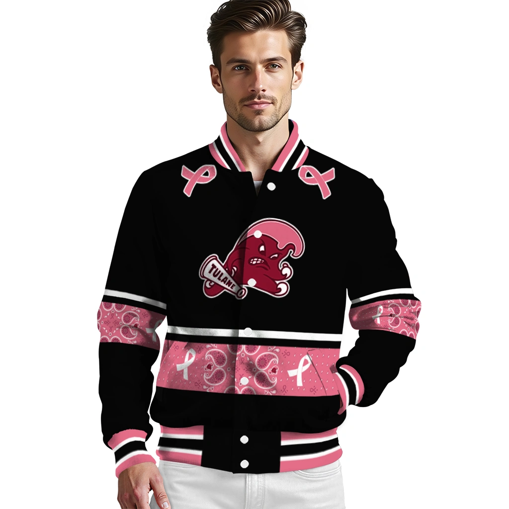 tulane green wave pink ribbon black pink varsity jacket high quality tulane green wave pink ribbon black pink varsity jacket high quality