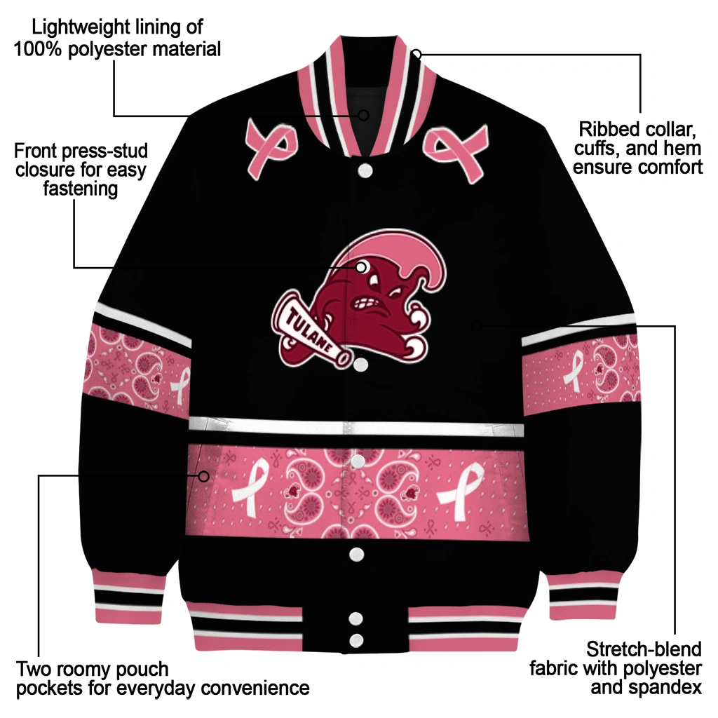 tulane green wave pink ribbon black pink varsity jacket new arrival tulane green wave pink ribbon black pink varsity jacket new arrival