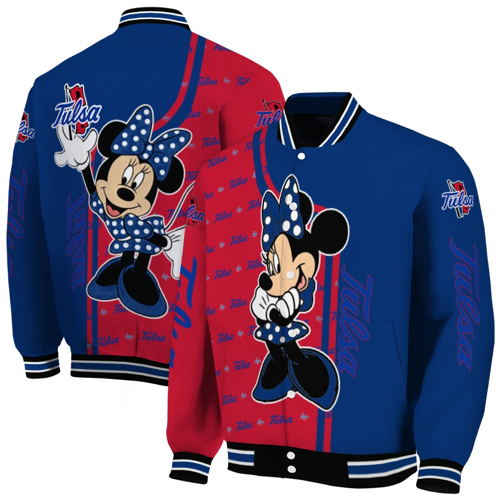 tulsa golden hurricane minnie mouse blue varsity jacket fashion forward tulsa golden hurricane minnie mouse blue varsity jacket fashion forward