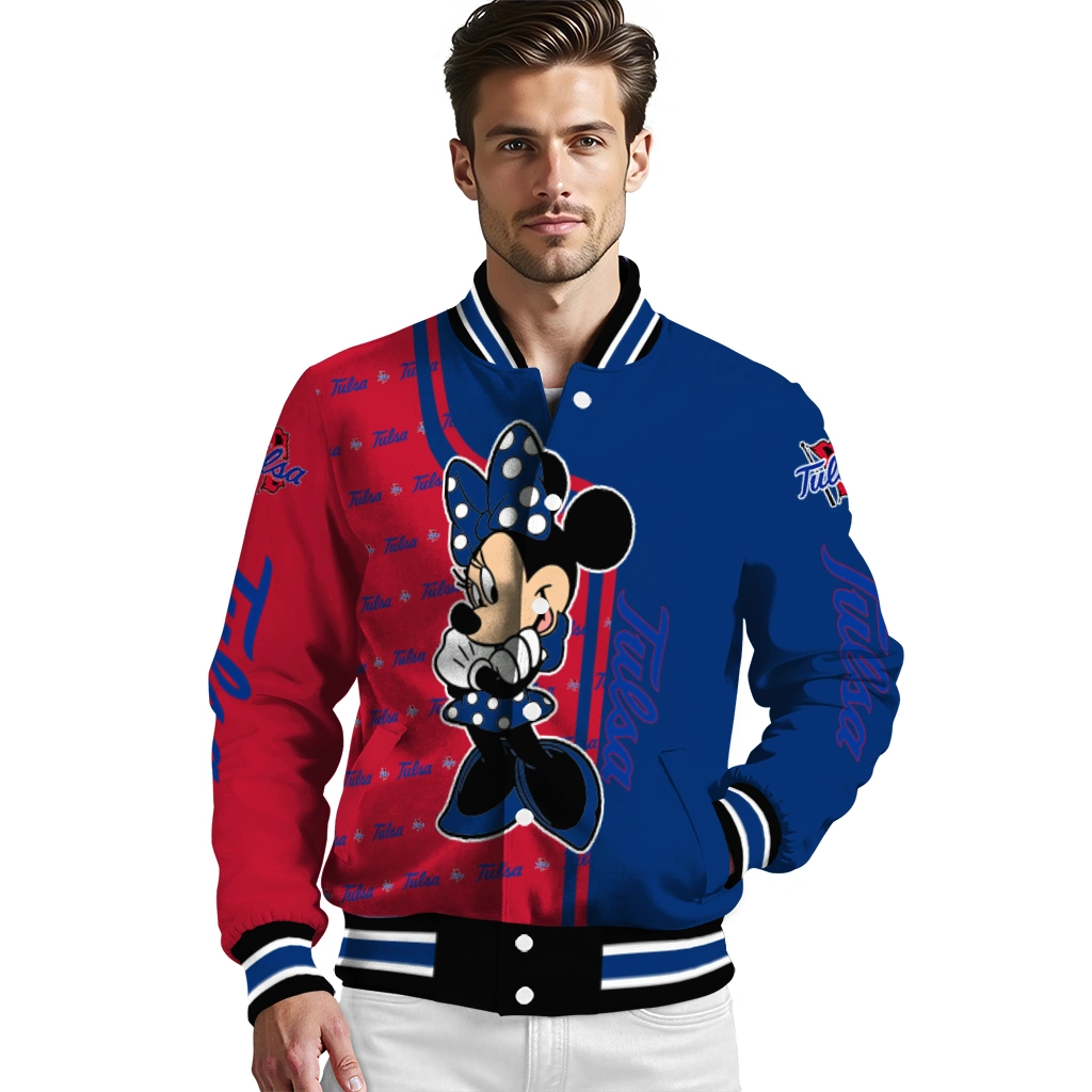 tulsa golden hurricane minnie mouse blue varsity jacket high quality tulsa golden hurricane minnie mouse blue varsity jacket high quality