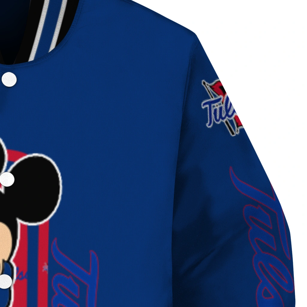 tulsa golden hurricane minnie mouse blue varsity jacket premium grade tulsa golden hurricane minnie mouse blue varsity jacket premium grade