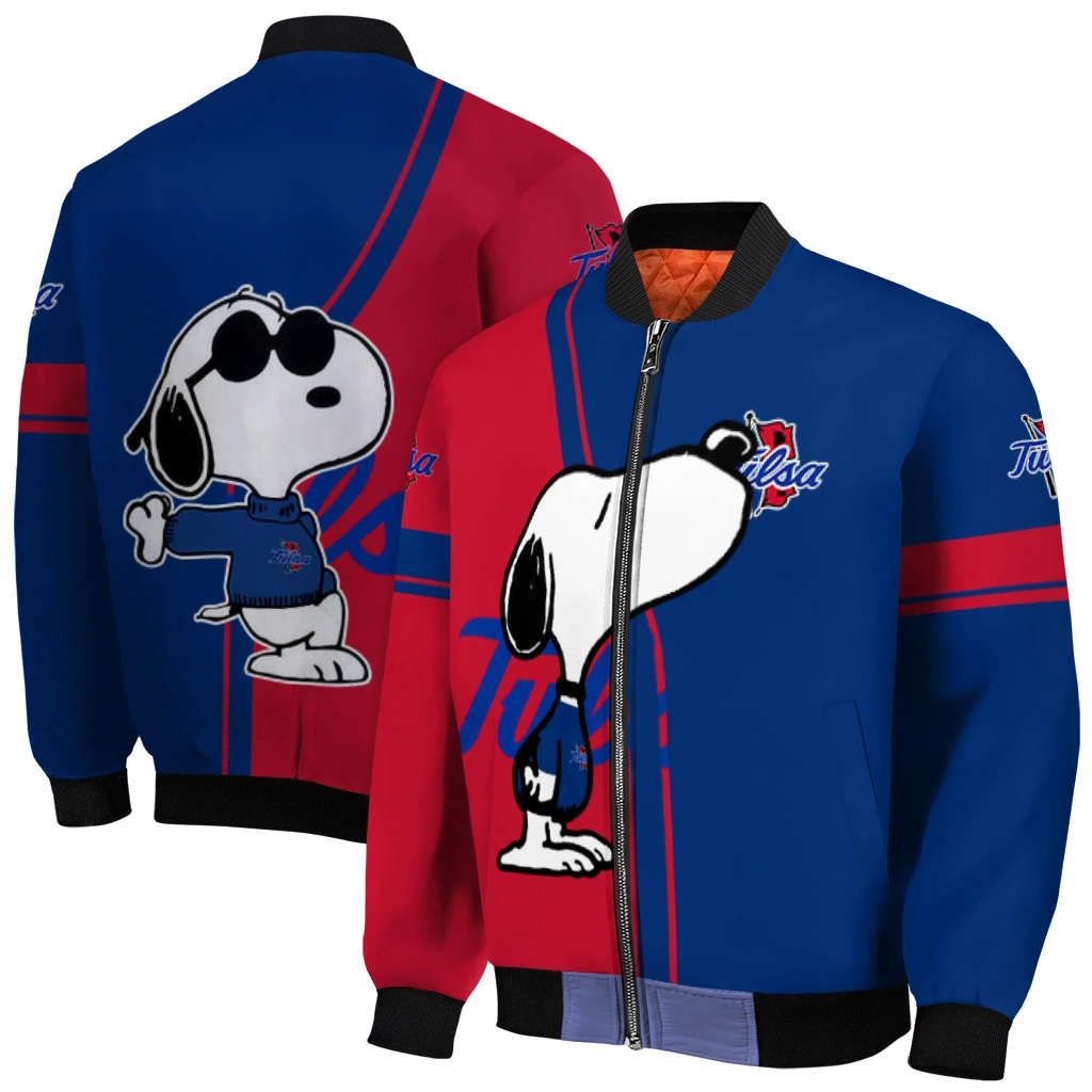 tulsa golden hurricane snoopy attitude blue bomber jacket best selling tulsa golden hurricane snoopy attitude blue bomber jacket best selling