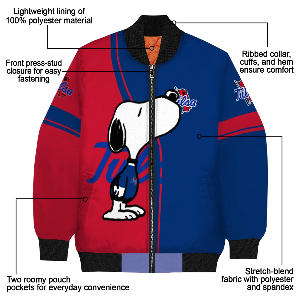 tulsa golden hurricane snoopy attitude blue bomber jacket new arrival tulsa golden hurricane snoopy attitude blue bomber jacket new arrival