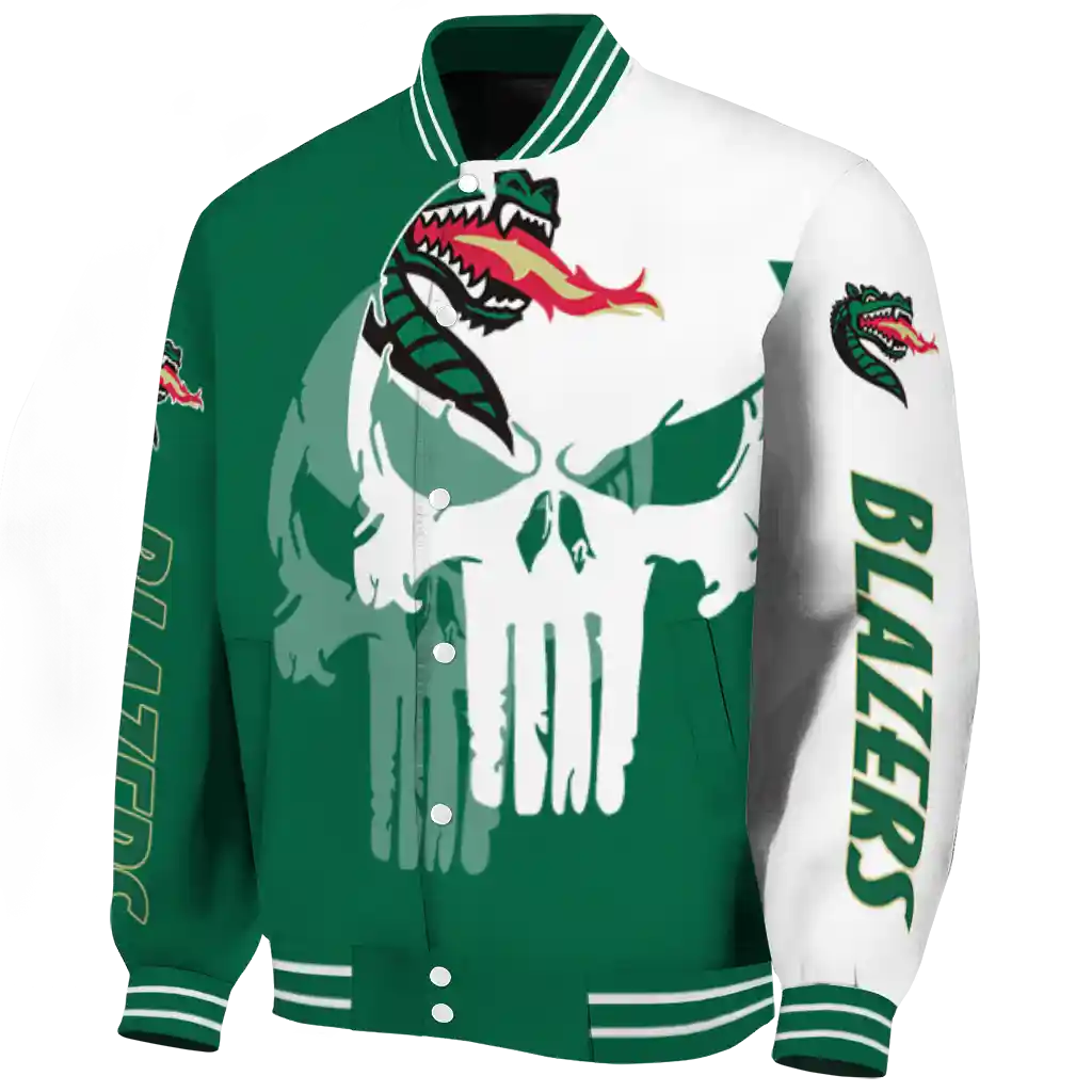uab blazers skull outline green white varsity jacket best selling uab blazers skull outline green white varsity jacket best selling