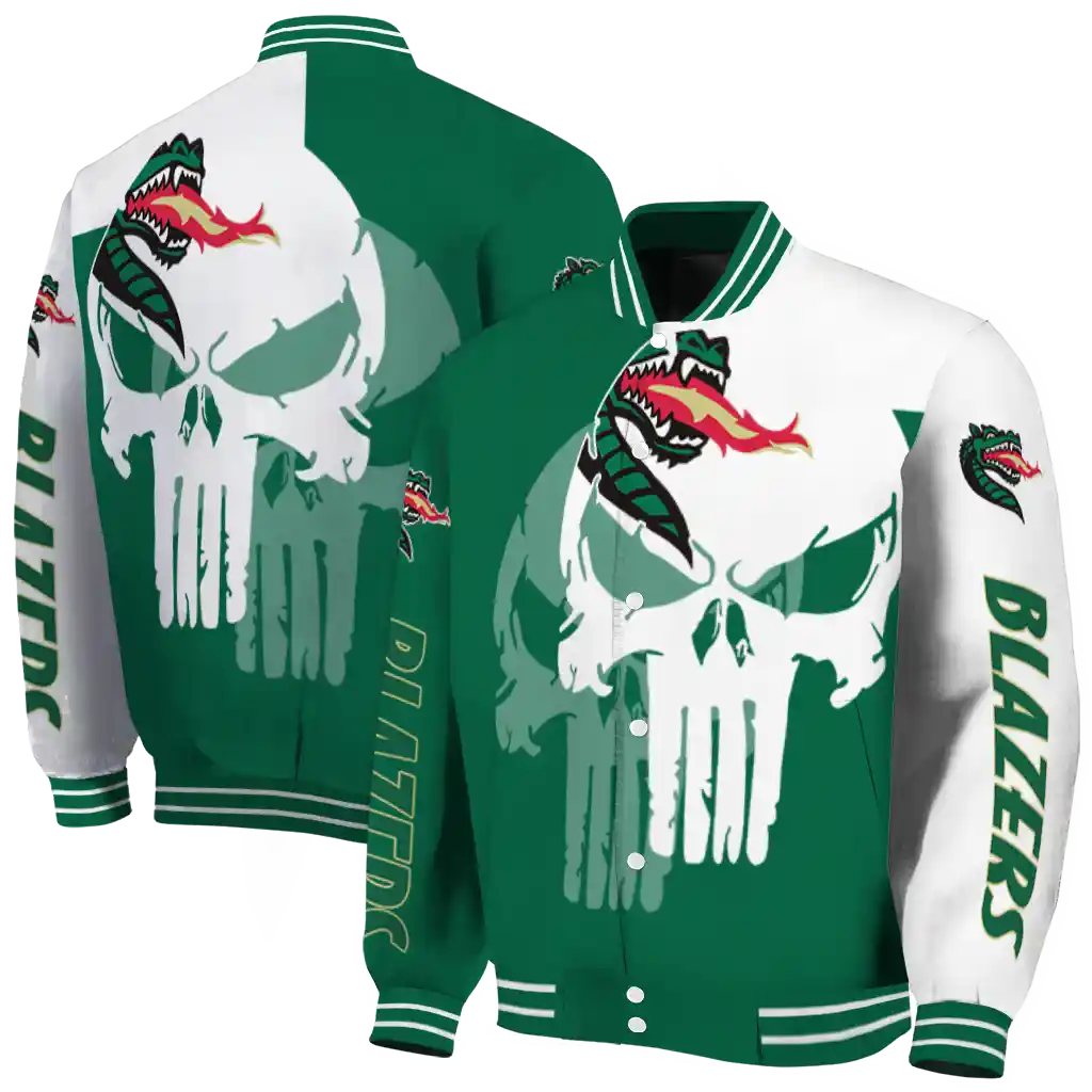 uab blazers skull outline green white varsity jacket fashion forward uab blazers skull outline green white varsity jacket fashion forward