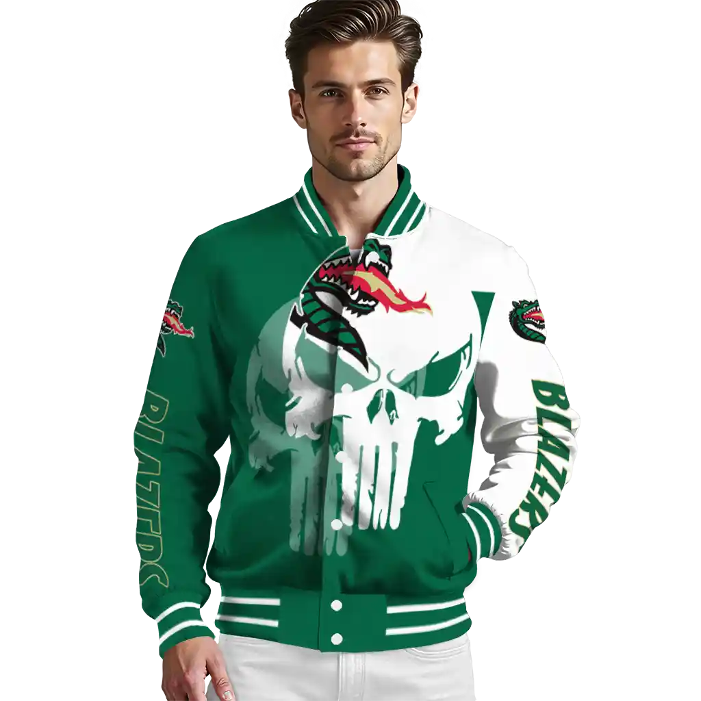 uab blazers skull outline green white varsity jacket high quality uab blazers skull outline green white varsity jacket high quality