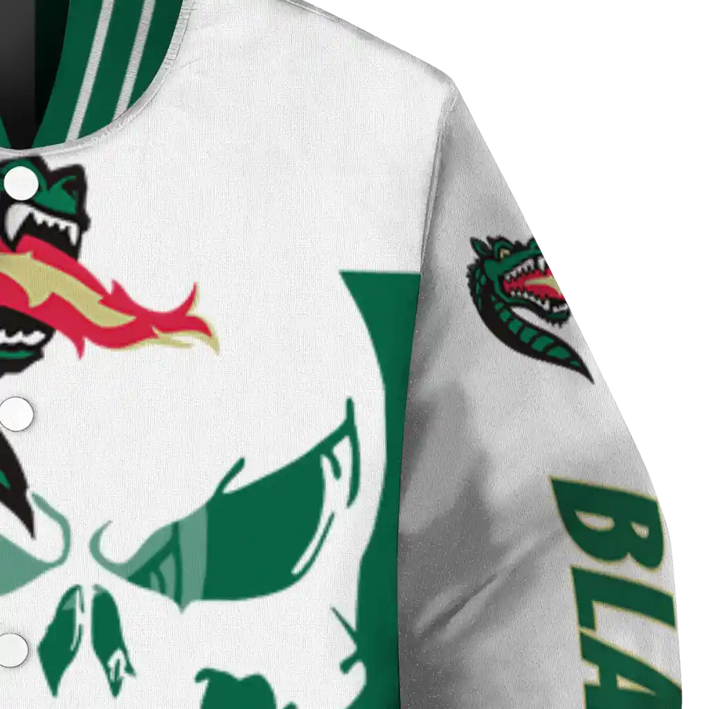 uab blazers skull outline green white varsity jacket premium grade uab blazers skull outline green white varsity jacket premium grade