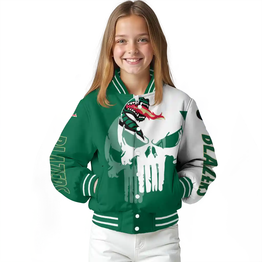 uab blazers skull outline green white varsity jacket top rated uab blazers skull outline green white varsity jacket top rated