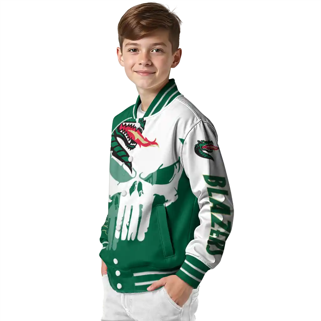 uab blazers skull outline green white varsity jacket trendy uab blazers skull outline green white varsity jacket trendy