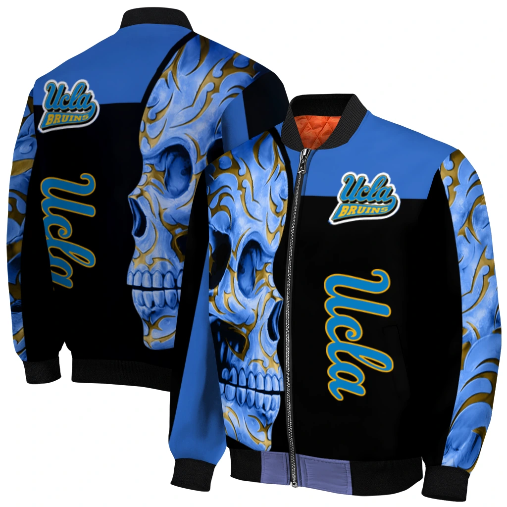 ucla bruins fire skull blue black bomber jacket best selling ucla bruins fire skull blue black bomber jacket best selling