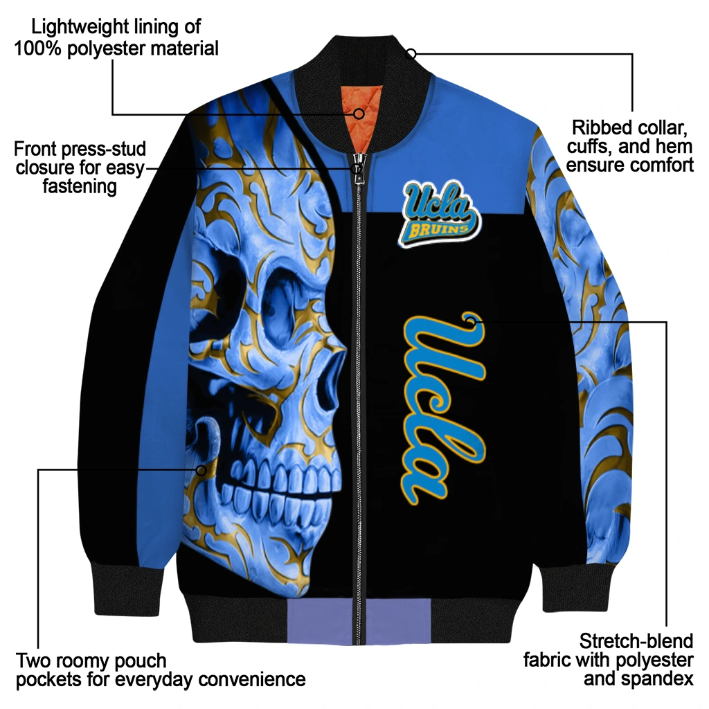 ucla bruins fire skull blue black bomber jacket new arrival ucla bruins fire skull blue black bomber jacket new arrival