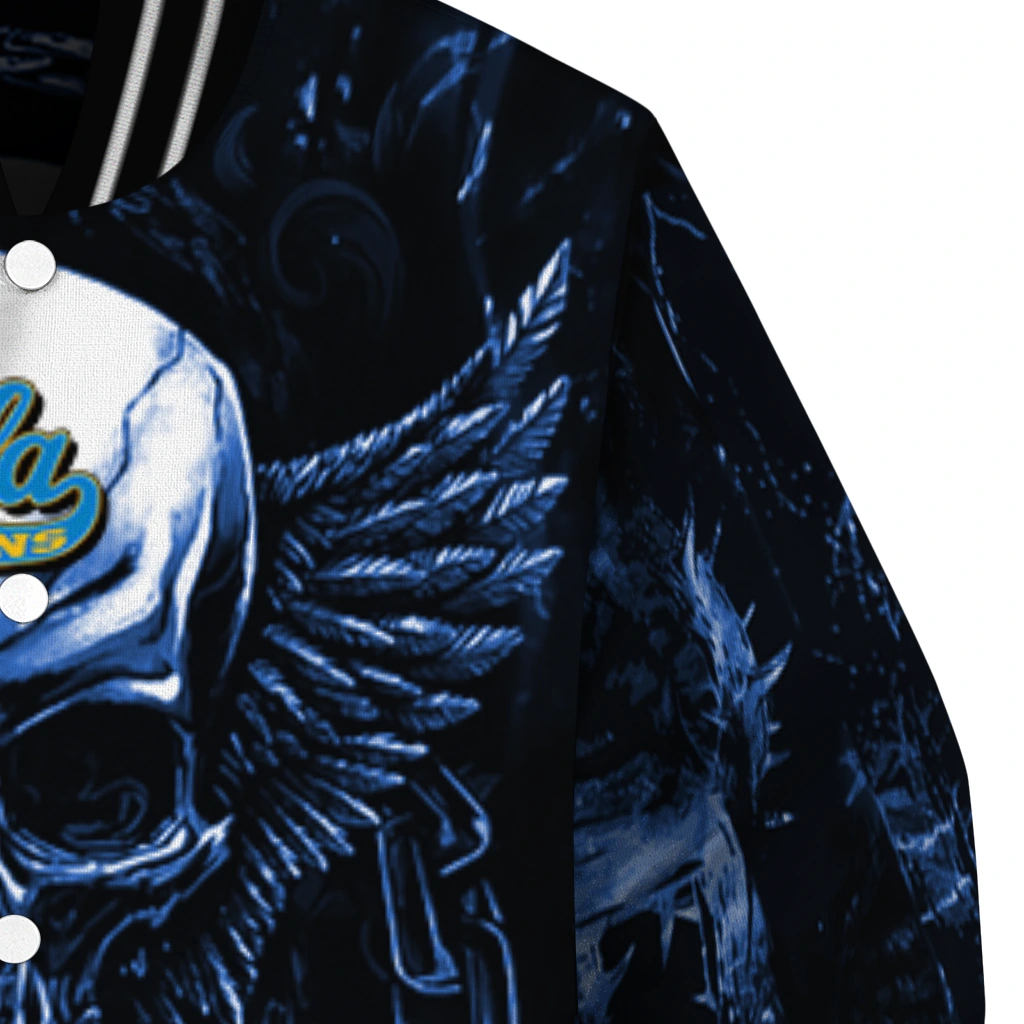 ucla bruins skull bite blue black varsity jacket premium grade ucla bruins skull bite blue black varsity jacket premium grade