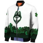 uconn huskies clovers pattern white green bomber jacket best selling