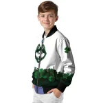 uconn huskies clovers pattern white green bomber jacket best selling