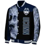 uconn huskies fire skull blue black varsity jacket best selling