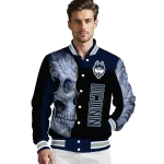 uconn huskies fire skull blue black varsity jacket best selling