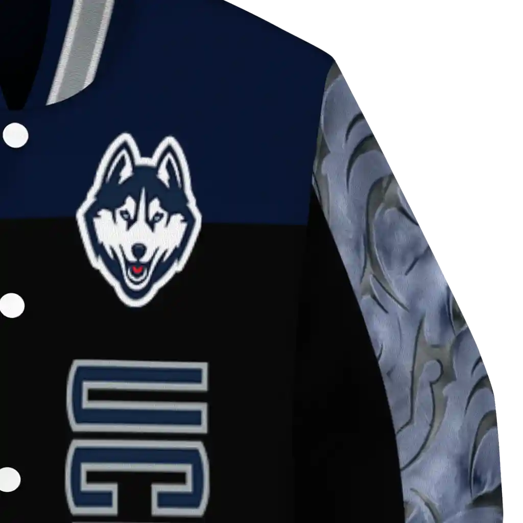 uconn huskies fire skull blue black varsity jacket premium grade uconn huskies fire skull blue black varsity jacket premium grade
