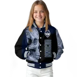 uconn huskies fire skull blue black varsity jacket best selling