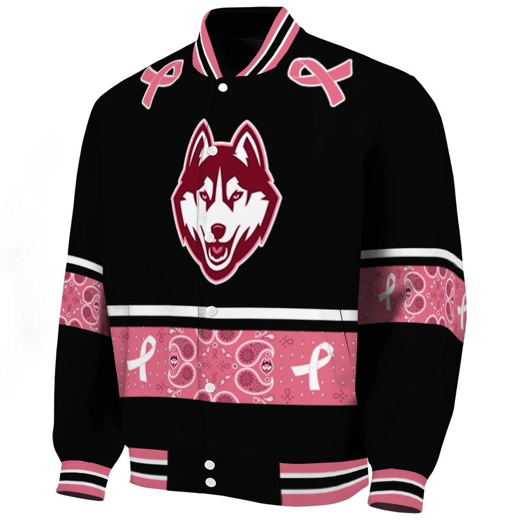 uconn huskies pink ribbon black pink varsity jacket best selling uconn huskies pink ribbon black pink varsity jacket best selling