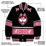 uconn huskies pink ribbon black pink varsity jacket best selling