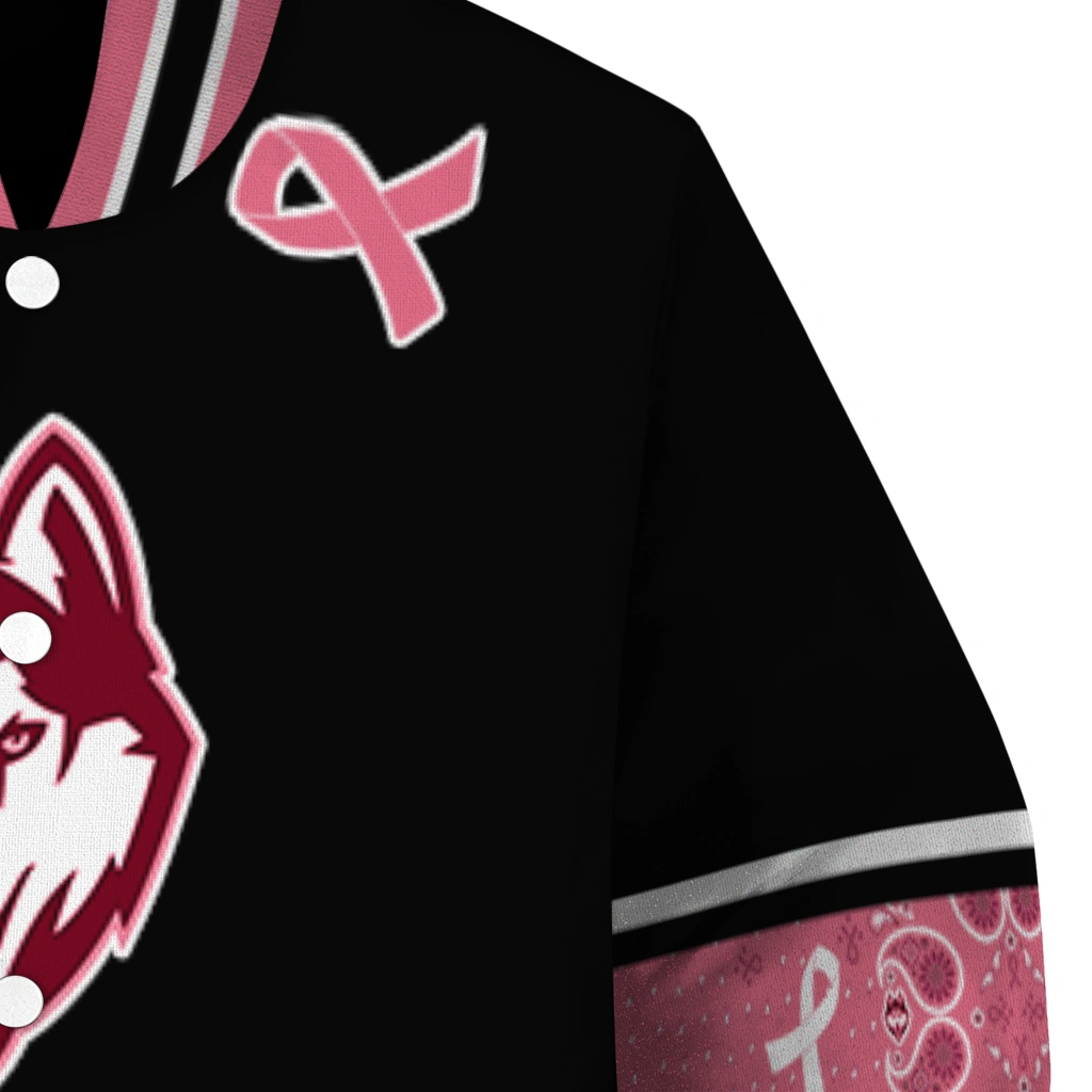 uconn huskies pink ribbon black pink varsity jacket premium grade uconn huskies pink ribbon black pink varsity jacket premium grade
