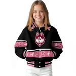 uconn huskies pink ribbon black pink varsity jacket best selling