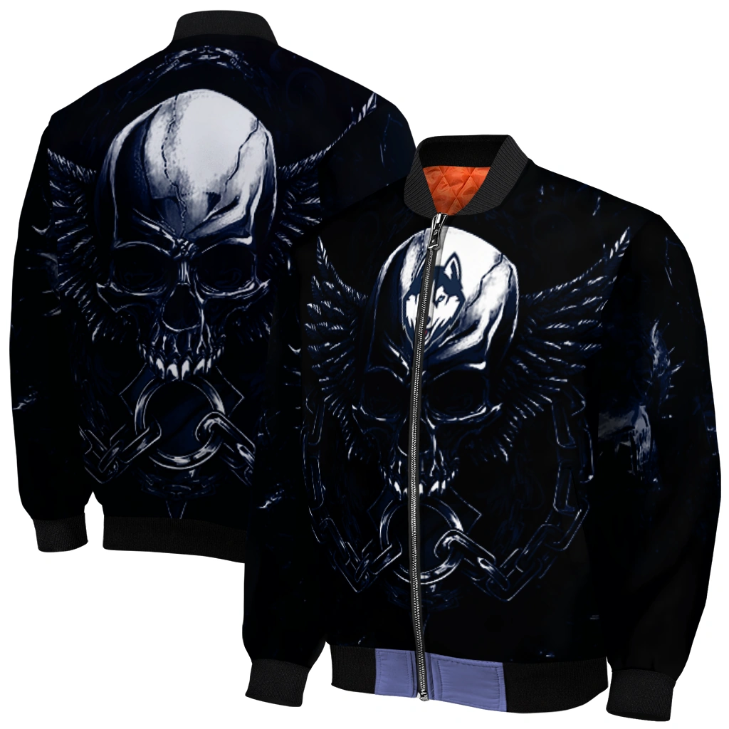 uconn huskies skull bite blue black bomber jacket best selling uconn huskies skull bite blue black bomber jacket best selling