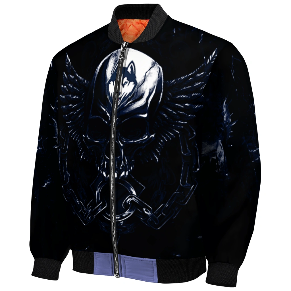 uconn huskies skull bite blue black bomber jacket fashion forward uconn huskies skull bite blue black bomber jacket fashion forward