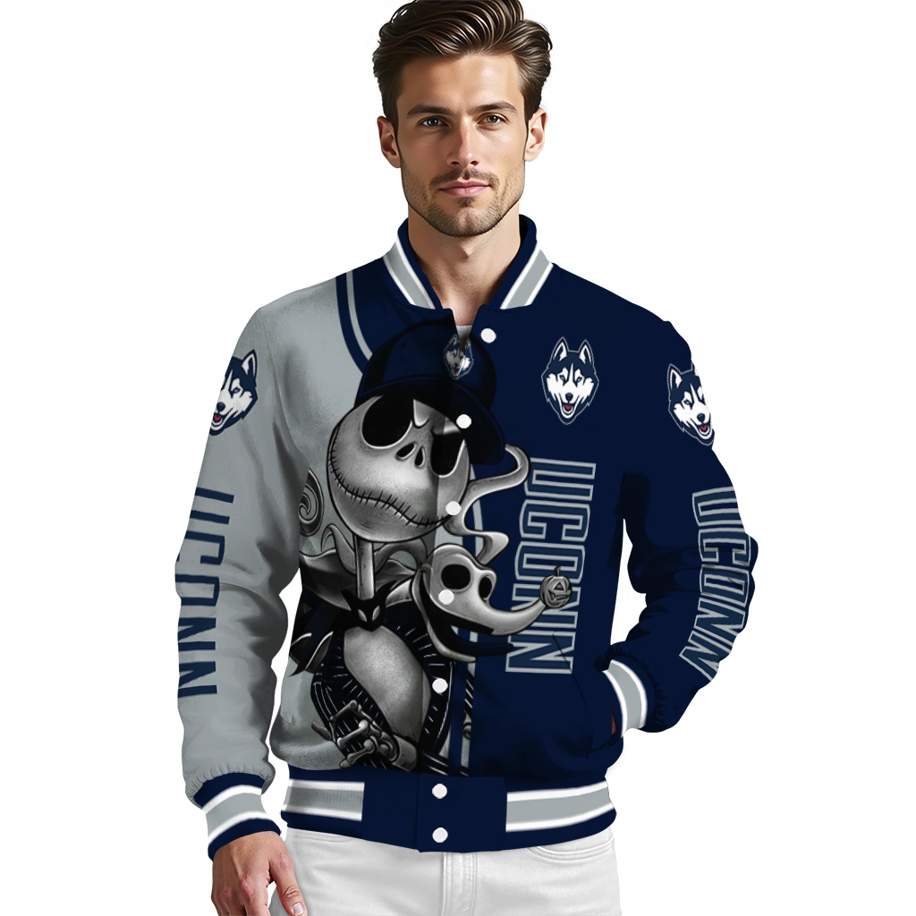 uconn huskies spooky grin blue varsity jacket high quality uconn huskies spooky grin blue varsity jacket high quality