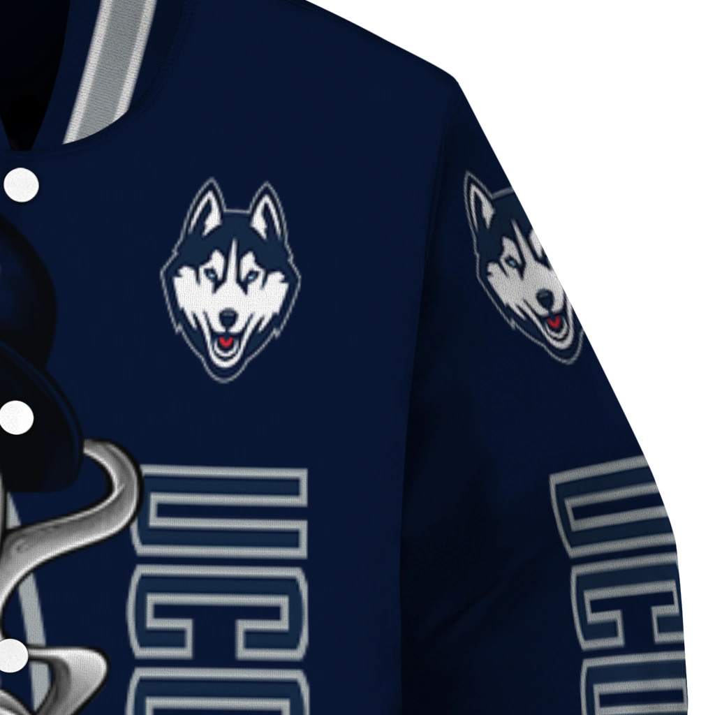 uconn huskies spooky grin blue varsity jacket premium grade uconn huskies spooky grin blue varsity jacket premium grade