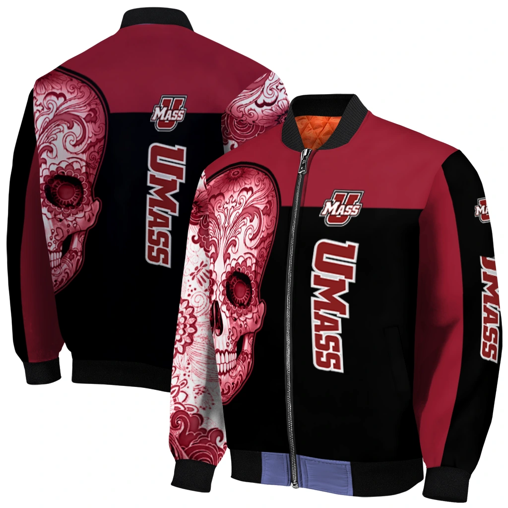 umass minutemen intricate skull red black bomber jacket best selling umass minutemen intricate skull red black bomber jacket best selling