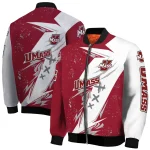 umass minutemen ripped bolt red white bomber jacket best selling