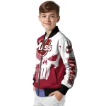 umass minutemen skull outline red white bomber jacket best selling
