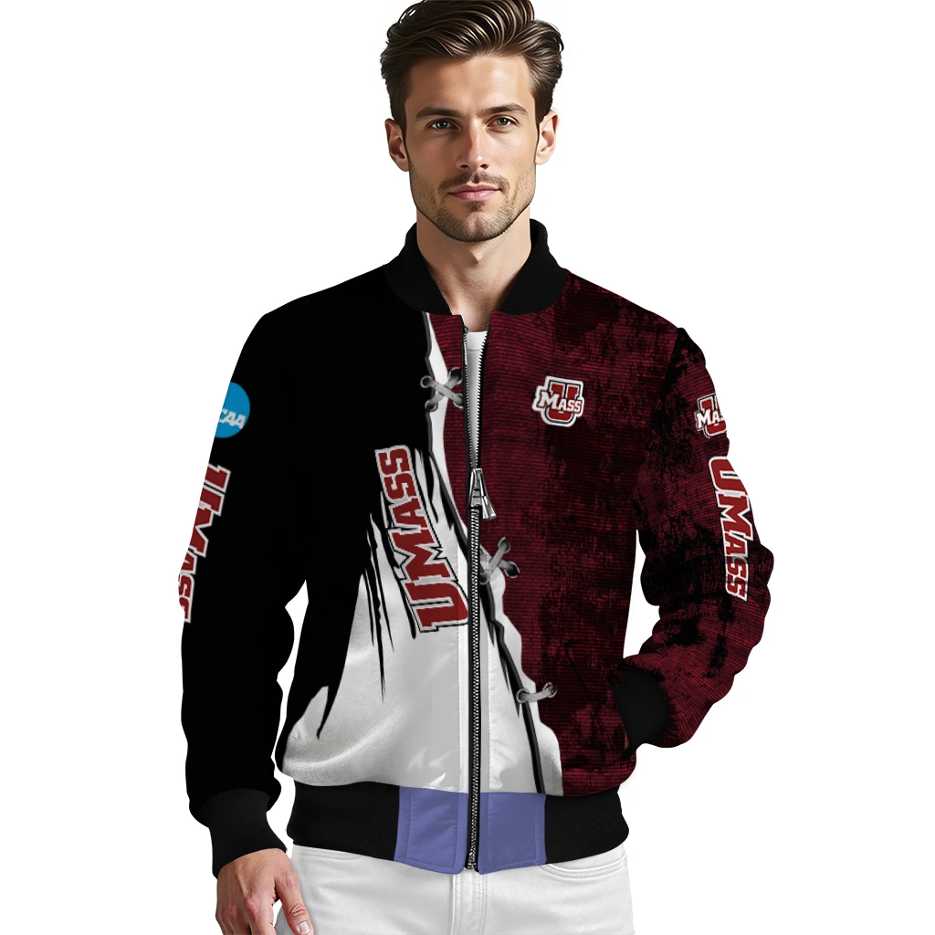 umass minutemen torn texture print red black bomber jacket high quality umass minutemen torn texture print red black bomber jacket high quality